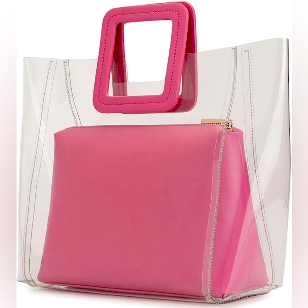 STAUD Clear Tote with Hot Pink Insert and Handles